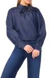 Cece Denim Tie Neck Top In Blue
