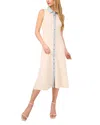 Cece Denim Trim Ribbed Midi Dress In White Swan