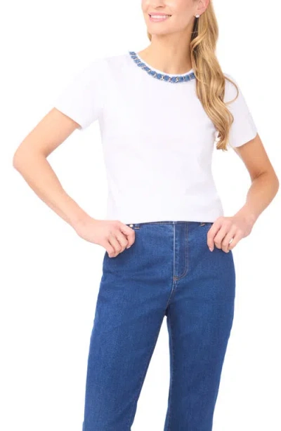 Cece Denim Trim T-shirt In White