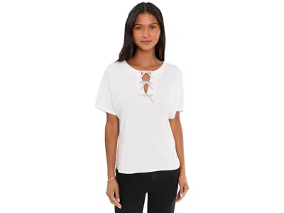 Cece Dolman Short Sleeve Split-neck T-shirts With Bow Women's Clothing New Ivory: Lg, Polyester In White