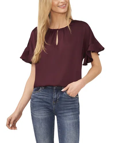 Cece Flutter Sleeve Top In Rich Cabernet