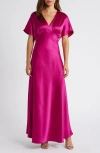 Cece Dolman Sleeve Satin Cocktail Midi Dress In Pink