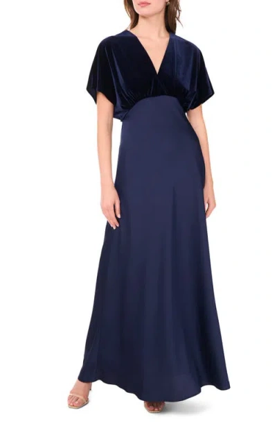 Cece Dolman Sleeve Velvet & Satin Dress In Blue