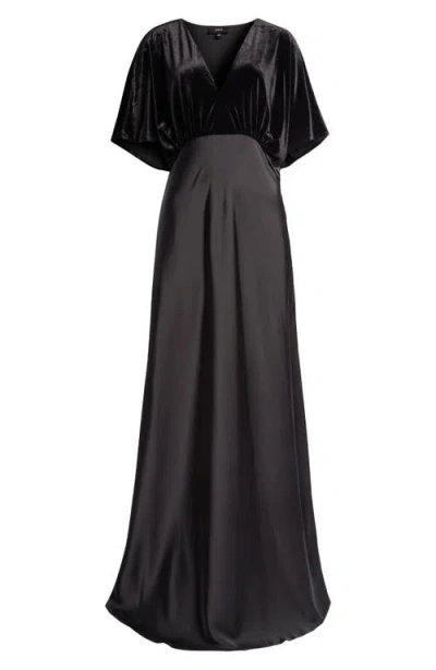 Cece Dolman Sleeve Velvet & Satin Dress In Rich Black