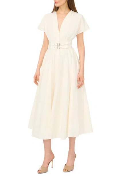 Cece Double Belt Midi Dress In White