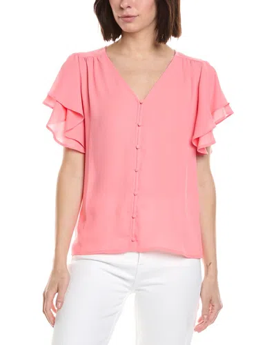 Cece Double Flutter Sleeve Shirred Shoulder Top In Pink