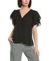 Cece Double Flutter Shirred Shoulder Blouse In Black