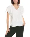Cece Double Flutter Shirred Shoulder Blouse In White