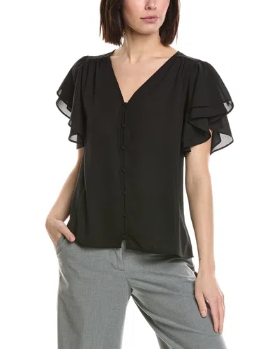 Cece Double Flutter Shirred Shoulder Blouse In Black