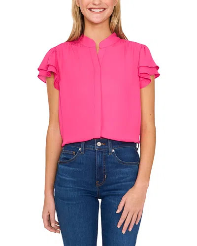 Cece Double Flutter Short Sleeve Top In Bright Rose