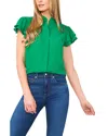 Cece Double Flutter Short Sleeve Top In Lush Green