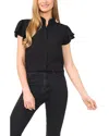 Cece Double Flutter Short Sleeve Top In Rich Black