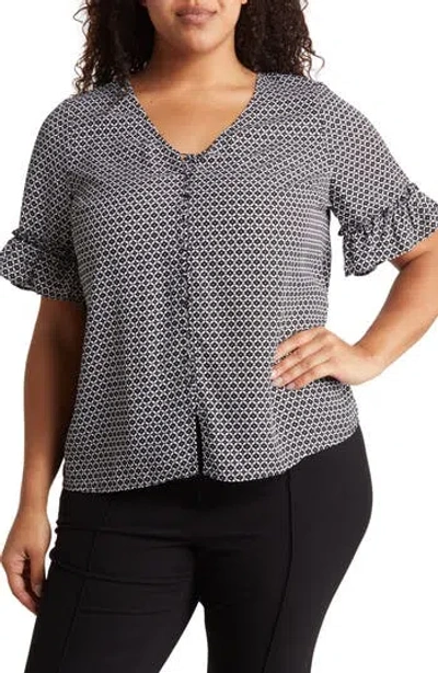 Cece Double Flutter Sleeve Button Front Blouse In Black