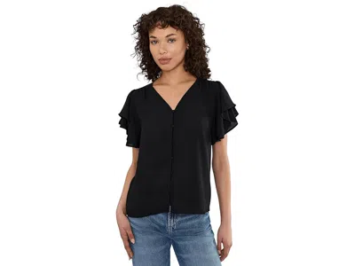 Cece Double Flutter Sleeve Shirred Shoulder Top In Black