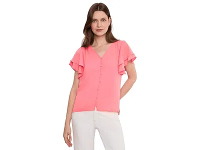 Cece Double Flutter Sleeve Shirred Shoulder Top In Pink