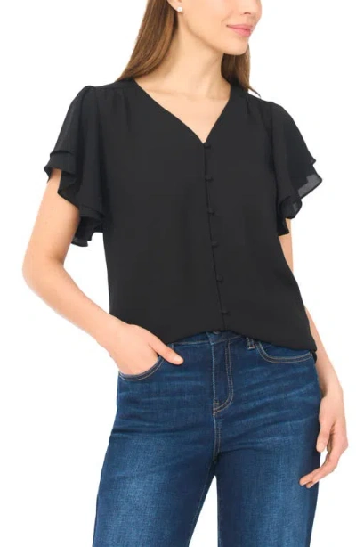 Cece Double Flutter Sleeve V-neck Top In Black