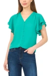 Cece Double Flutter Sleeve V-neck Top In Green