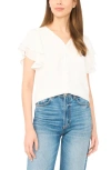 Cece Double Flutter Shirred Shoulder Blouse In White