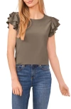 Cece Women's Ruffled Flutter-sleeve Short Sleeve Knit Top In Dusty Olive Green