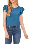 Cece Women's Ruffled Flutter-sleeve Short Sleeve Knit Top In Mallard Blue