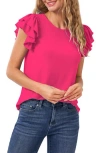 Cece Double Ruffle Knit Top In Pink