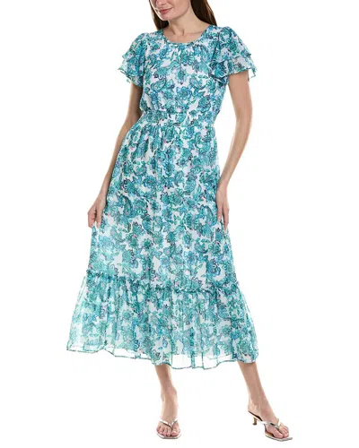Cece Floral Print Ruffle Maxi Dress In Blue