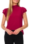 CECE CECE DOUBLE RUFFLE MIXED MEDIA TOP