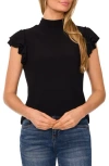 CECE CECE DOUBLE RUFFLE MIXED MEDIA TOP