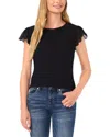 Cece Scallop Sleeve Crewneck Jersey Top In Black