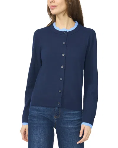 Cece Double Trim Crew Neck Cardigan In Blue