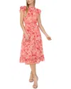 Cece Floral Flutter Sleeve Smocked Midi Dress In Multi