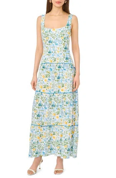 Cece Drop Waist Tiered Maxi Dress In Green