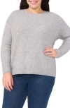Cece Elbow Heart Detail Crewneck Sweater In Light Heather Grey