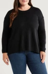 Cece Elbow Heart Detail Crewneck Sweater In Rich Black