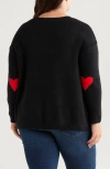 Cece Elbow Heart Detail Crewneck Sweater In Rich Black