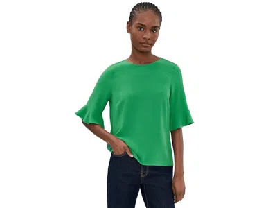 Cece Elbow Ruffle Cuff Crew Neck Blouse In Green