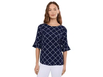 Cece Elbow Ruffle Cuff Crew Neck Top Women's Clothing Classic Navy: 2xl In Blue