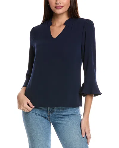 Cece Elbow Ruffle Sleeve Top In Blue