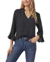 Cece Elbow Ruffle Sleeve V-neck Top In Black
