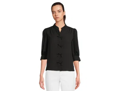 Cece Elbow Sleeve Bow Placket Blouse In Black