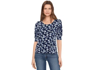 Cece Elbow Sleeve Crew Neck Shirred Knit Top Women's Clothing Classic Navy: Lg In Blue