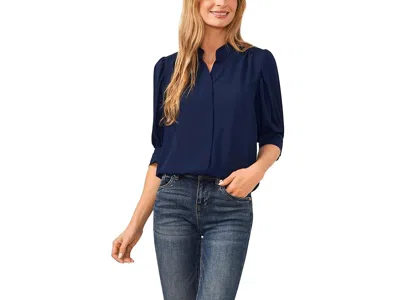 Cece Puff Sleeve Crepe Button-up Shirt In Classic Navy