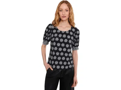Cece Elbow Sleeve Shirred Crew Neck Knit Top In Black