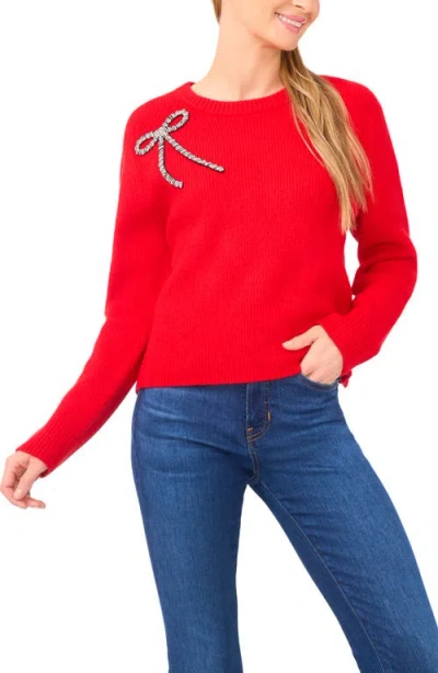 Cece Embellished Bow Sweater In Red
