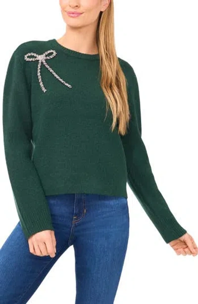 Cece Embellished Bow Sweater In Green