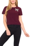 Cece Embellished Bow T-shirt In Burgundy