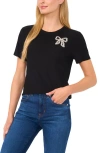 Cece Embellished Bow T-shirt In Rich Black