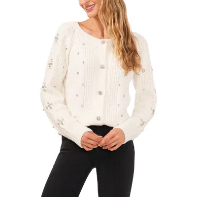 Cece Embellished Cable Stitch Cardigan In Antique White