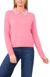 Cece Embellished Collar Rib Sweater In Pink