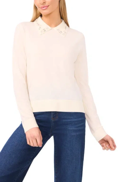 CECE CECE EMBELLISHED COLLAR RIB SWEATER